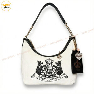 NWT Juicy Couture Classic Scottie Dogs Hobo Shoulder Bag Purse Crystal Cream
